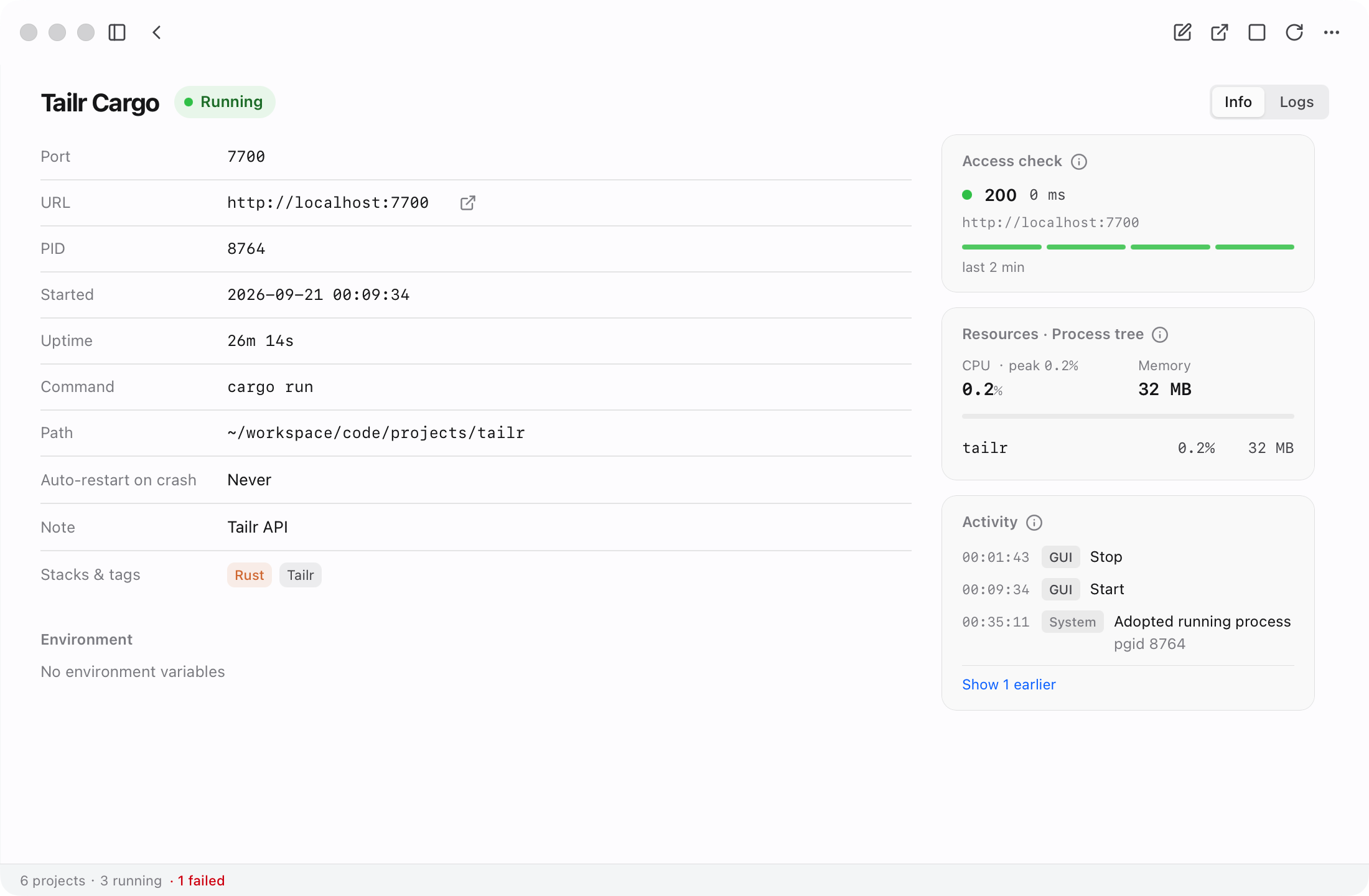 NoTerm live health check detail — real screenshot